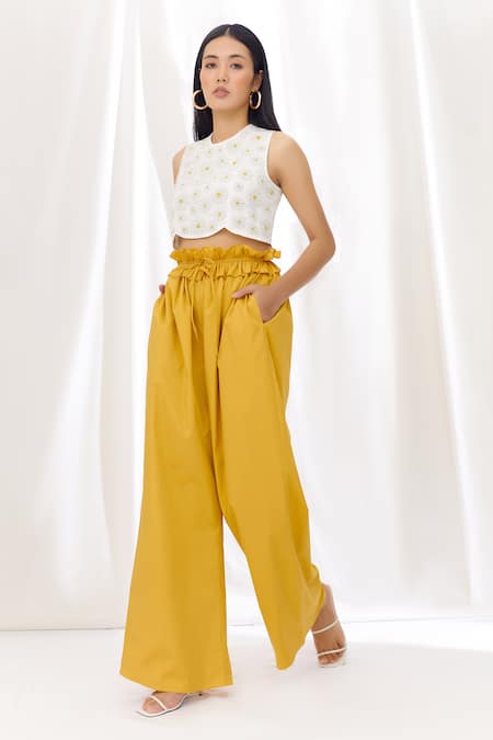 Shop Lavanya Ahuja White Poplin, Linen Satin Round Embroidered Top And Pant Set at Aza Fashions Shop_Lavanya Ahuja_White Poplin, Linen Satin Round Embroidered Top And Pant Set _at_Aza_Fashions