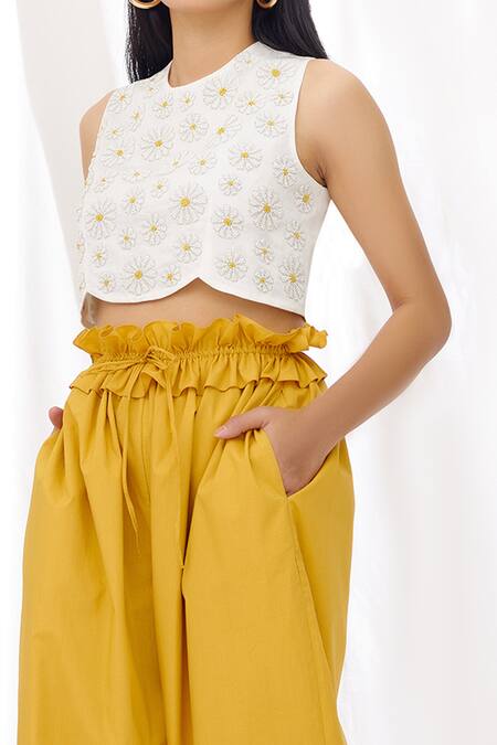 Lavanya Ahuja White Poplin, Linen Satin Round Embroidered Top And Pant Set Online at Aza Fashions Lavanya Ahuja_White Poplin, Linen Satin Round Embroidered Top And Pant Set _Online_at_Aza_Fashions