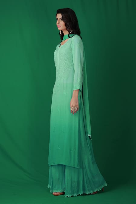 LABEL AISHWARYRIKA Glass Ombre Chikankari Kurta & Sharara Set 