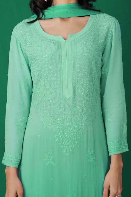 Buy LABEL AISHWARYRIKA Green Glass Ombre Chikankari Kurta And Sharara Set Online at Aza Fashions Buy_LABEL AISHWARYRIKA_Green Glass Ombre Chikankari Kurta And Sharara Set _Online_at_Aza_Fashions