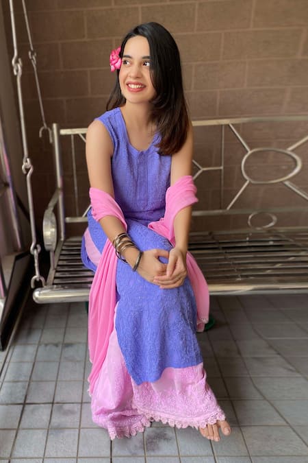 LABEL AISHWARYRIKA Cotton Candy Chikankari Kurta Sharara Set 