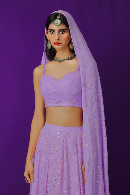 LABEL AISHWARYRIKA Georgette Chikankari Bridal Lehenga Set 