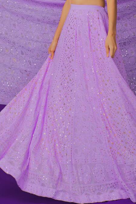 Buy_LABEL AISHWARYRIKA_Purple Georgette Chikankari, Mukaish Sweetheart Neck Bridal Lehenga Set _Online_at_Aza_Fashions
