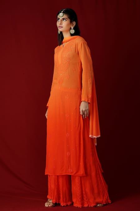 LABEL AISHWARYRIKA Georgette Chikankari Kurta Sharara Set 