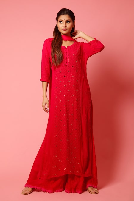 LABEL AISHWARYRIKA Georgette Chikankari Kurta Palazzo Set 