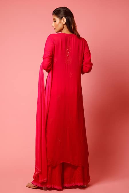 LABEL AISHWARYRIKA Georgette Chikankari Kurta Palazzo Set 