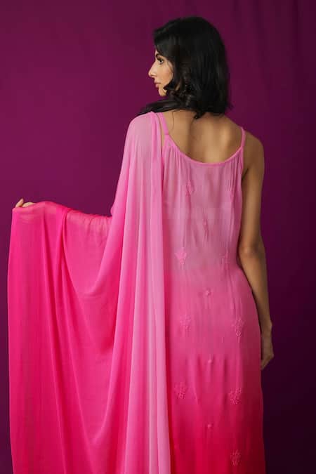Shop LABEL AISHWARYRIKA Pink Chiffon, Georgette Chikankari, Mukaish Scoop Neck Kurta Sharara Set at Aza Fashions Shop_LABEL AISHWARYRIKA_Pink Chiffon, Georgette Chikankari, Mukaish Scoop Neck Kurta Sharara Set _at_Aza_Fashions