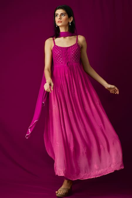 LABEL AISHWARYRIKA Georgette Chikankari Anarkali Set 