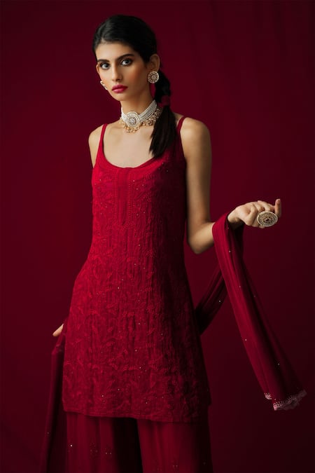 LABEL AISHWARYRIKA Georgette Chikankari Kurta Palazzo Set 