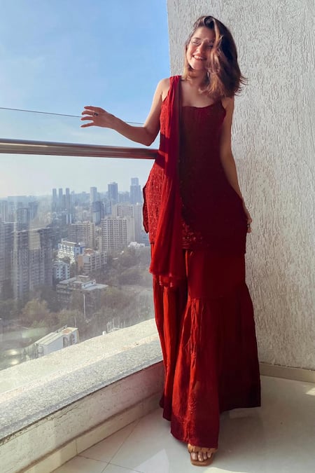 LABEL AISHWARYRIKA Georgette Chikankari Kurta Gharara Set