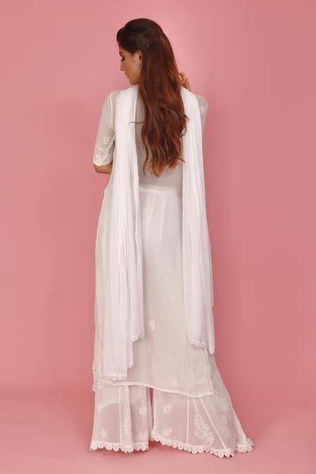 LABEL AISHWARYRIKA Georgette Mukaish Embroidered Kurta Sharara Set 