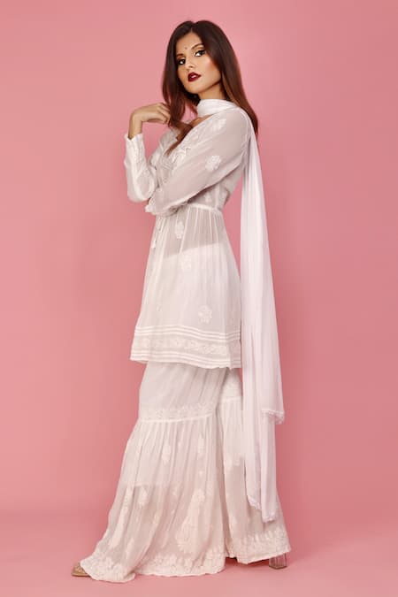 LABEL AISHWARYRIKA Georgette Chikankari Angarkha Set 