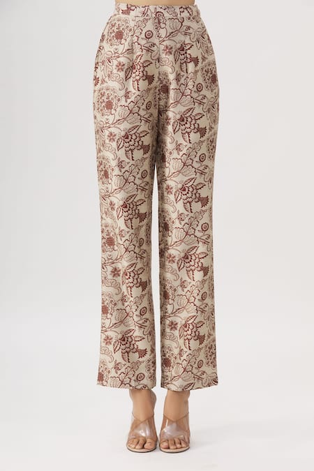 Shop_Label Anushree_White Silk, Organza Round Kalamkari Jacket And Pant Set _Online_at_Aza_Fashions