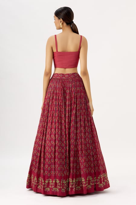 Label Anushree Block Print Pleated Lehenga Set 