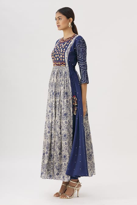 Buy_Label Anushree_Blue Silk, Chanderi Round Flared Tunic _Online_at_Aza_Fashions