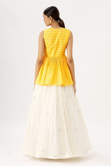 Label Anushree Bandhani Silk Peplum Tunic & Lehenga Set 