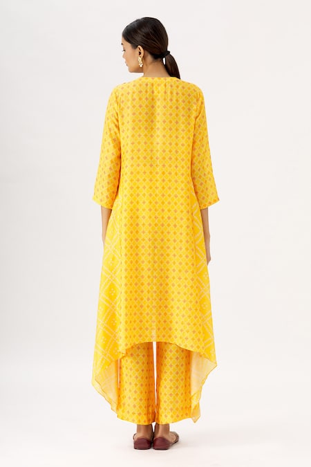 Label Anushree Bandhani Silk Asymmetric Kurta & Pant Set 