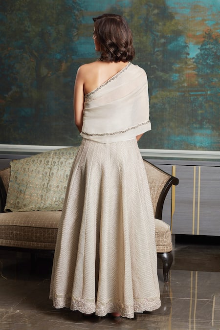 Jade By Monica & Karishma One Shoulder Flared Gown 