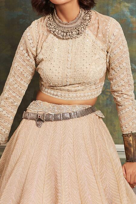 Buy Jade By Monica & Karishma White Round Embroidered Blouse And Lehenga Set Online at Aza Fashions Buy_Jade By Monica & Karishma_White Round Embroidered Blouse And Lehenga Set _Online_at_Aza_Fashions