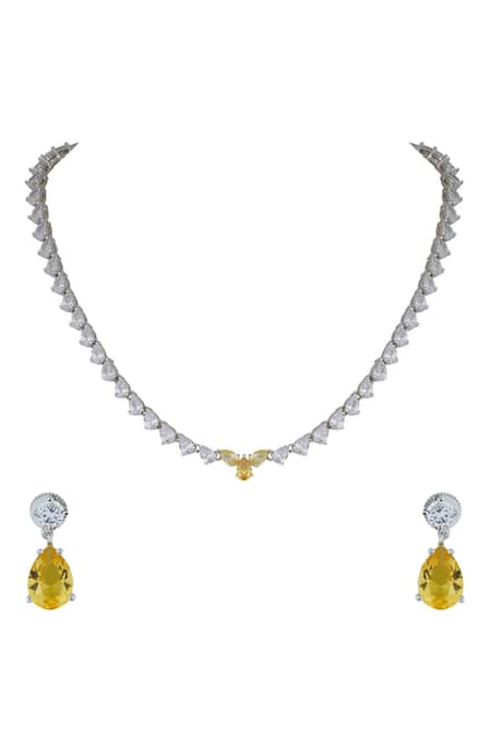 Anayah Jewellery Silver Rhodium Studded Necklace Set