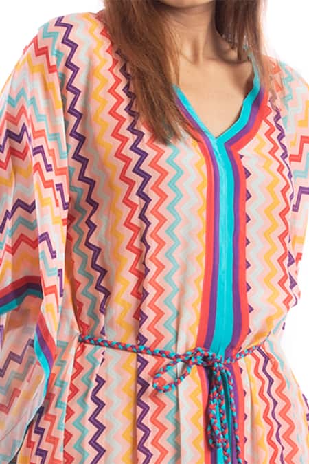 Shop Seams Pret And Couture Multi Color Georgette Chevron V Neck Print Kaftan at Aza Fashions Shop_Seams Pret And Couture_Multi Color Georgette Chevron V Neck Print Kaftan _at_Aza_Fashions