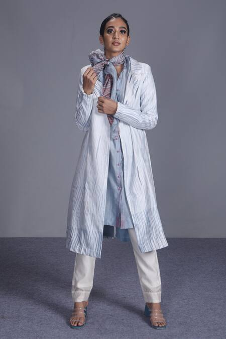 The Loom Art_Blue Chanderi Silk Shibori Jacket _Online_at_Aza_Fashions