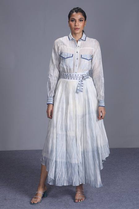 Buy_The Loom Art_Blue Chanderi Silk Shibori Shirt _Online_at_Aza_Fashions