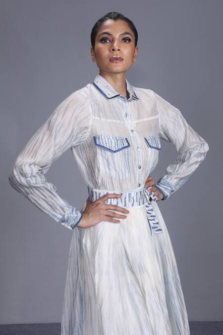 Shop The Loom Art Blue Chanderi Silk Shibori Shirt Online at Aza Fashions Shop_The Loom Art_Blue Chanderi Silk Shibori Shirt _Online_at_Aza_Fashions