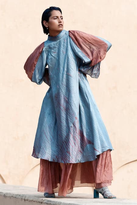 Shop The Loom Art Blue Handwoven Dupion Silk Shibori Dress at Aza Fashions Shop_The Loom Art_Blue Handwoven Dupion Silk Shibori Dress _at_Aza_Fashions