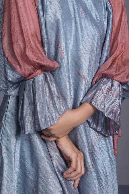 Shop_The Loom Art_Blue Handwoven Dupion Silk Shibori Dress _Online_at_Aza_Fashions