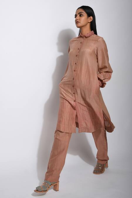The Loom Art_Brown Handwoven Cotton Silk Shibori Tunic _Online_at_Aza_Fashions