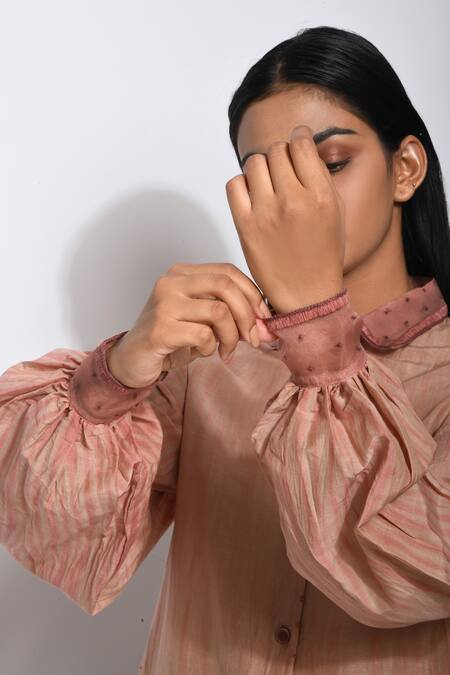 The Loom Art_Brown Handwoven Cotton Silk Shibori Tunic _at_Aza_Fashions