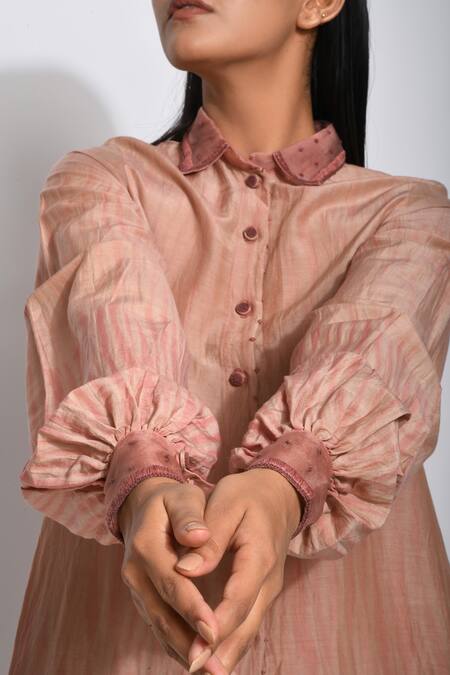Buy_The Loom Art_Brown Handwoven Cotton Silk Shibori Tunic 