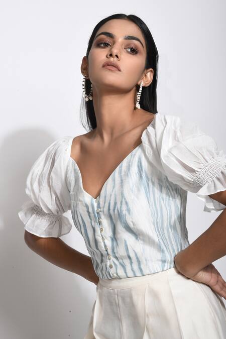 Buy_The Loom Art_White Chanderi , Pure Handwoven Shibori Crop Top _Online_at_Aza_Fashions