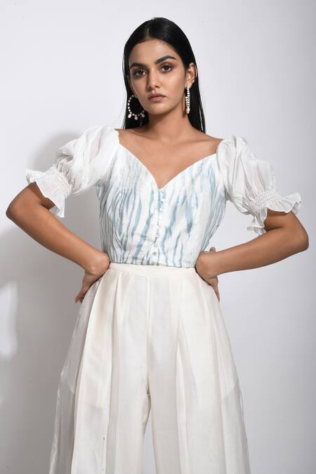 Shop_The Loom Art_White Chanderi , Pure Handwoven Shibori Crop Top _Online_at_Aza_Fashions