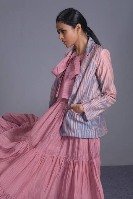 Buy_The Loom Art_White Handwoven Cotton Silk Shibori Jacket _Online_at_Aza_Fashions