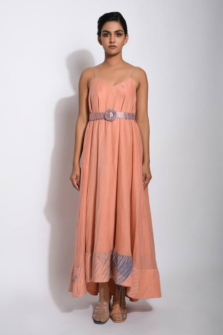 Buy_The Loom Art_Pink Cotton Silk Shibori Dress _Online_at_Aza_Fashions