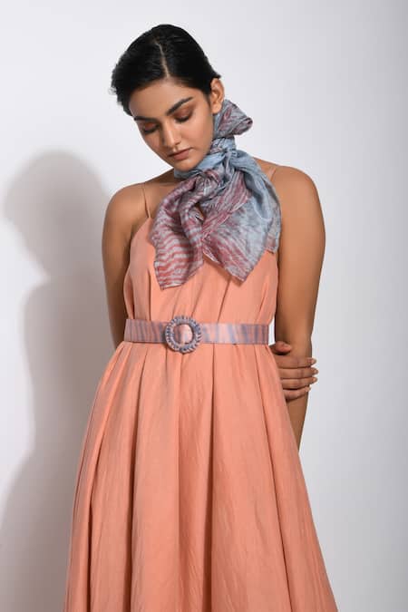Shop_The Loom Art_Pink Cotton Silk Shibori Dress _Online_at_Aza_Fashions