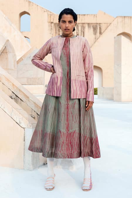 The Loom Art_Brown Matka Silk Shibori Jacket _Online_at_Aza_Fashions