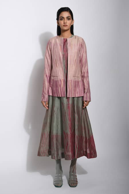 Buy_The Loom Art_Brown Matka Silk Shibori Jacket _Online_at_Aza_Fashions