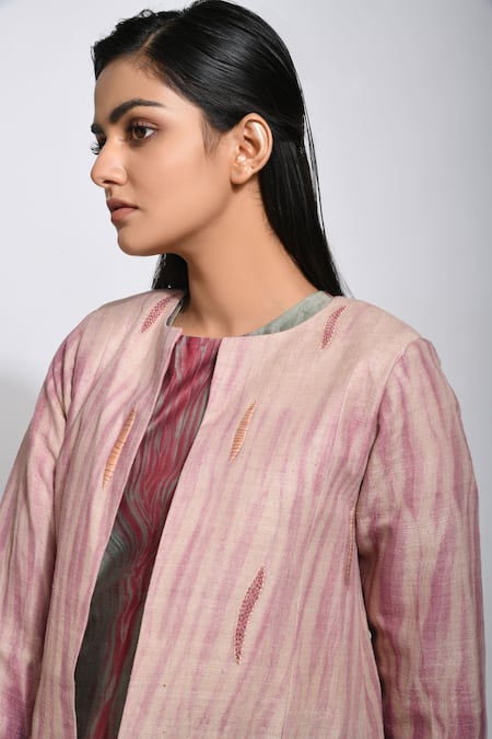 Shop_The Loom Art_Brown Matka Silk Shibori Jacket _Online_at_Aza_Fashions