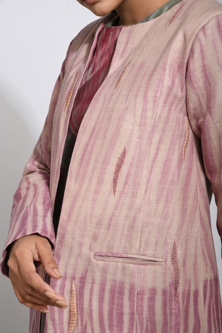 The Loom Art_Brown Matka Silk Shibori Jacket _at_Aza_Fashions