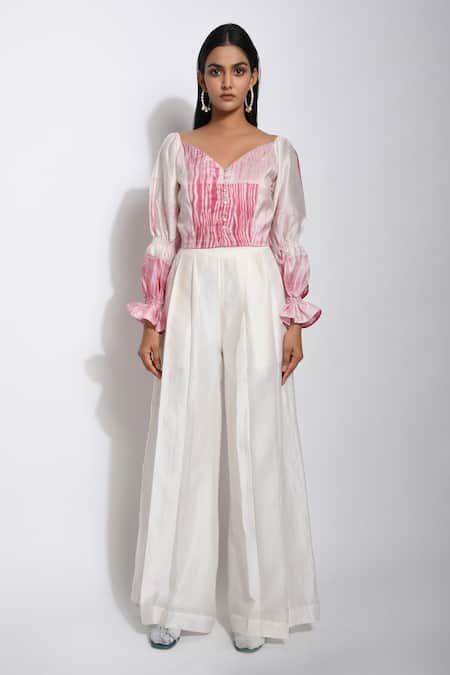 Buy_The Loom Art_White Chanderi , Pure Handwoven Shibori Crop Top _Online_at_Aza_Fashions