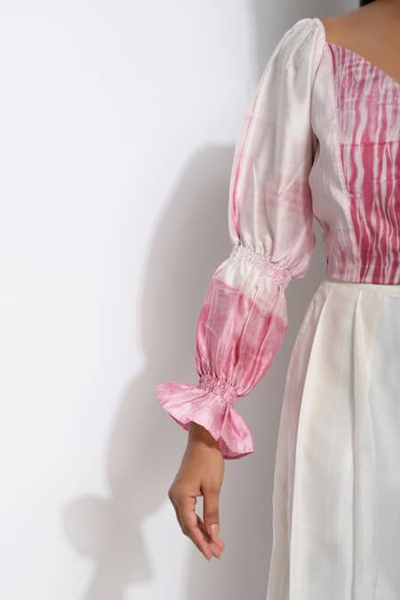 The Loom Art_White Chanderi , Pure Handwoven Shibori Crop Top _at_Aza_Fashions