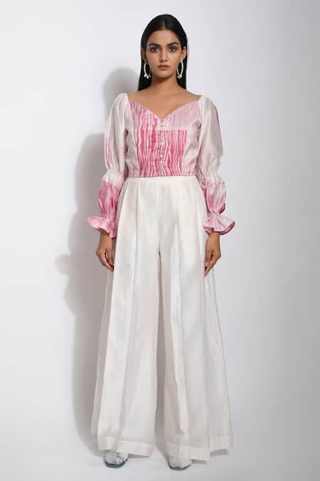 The Loom Art White Chanderi Silk Pleated Pant Online at Aza Fashions The Loom Art_White Chanderi Silk Pleated Pant _Online_at_Aza_Fashions