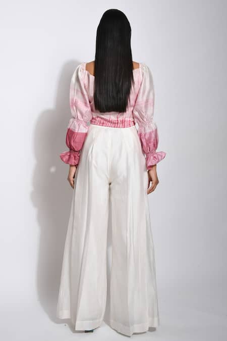 Shop The Loom Art White Chanderi Silk Pleated Pant at Aza Fashions Shop_The Loom Art_White Chanderi Silk Pleated Pant _at_Aza_Fashions