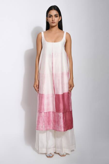 The Loom Art_White Chanderi Silk Shibori Tunic _Online_at_Aza_Fashions