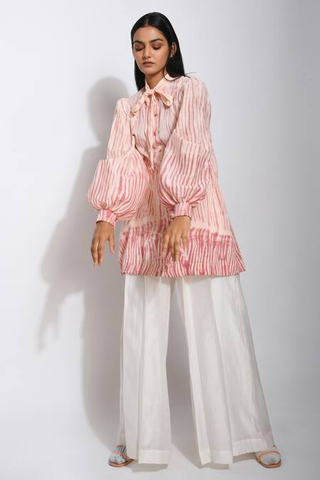 The Loom Art_Peach Cotton Silk Shibori Tunic _Online_at_Aza_Fashions