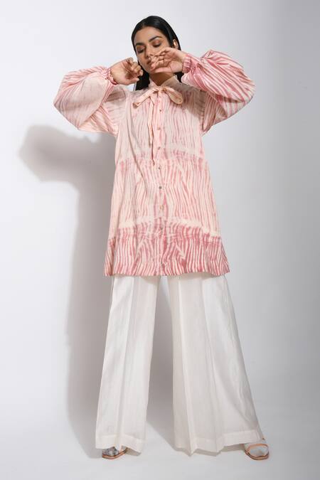 Buy_The Loom Art_Peach Cotton Silk Shibori Tunic _Online_at_Aza_Fashions