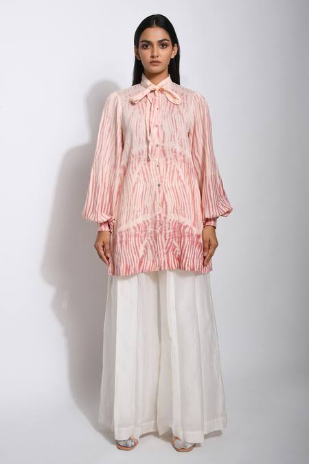 Shop_The Loom Art_Peach Cotton Silk Shibori Tunic _Online_at_Aza_Fashions